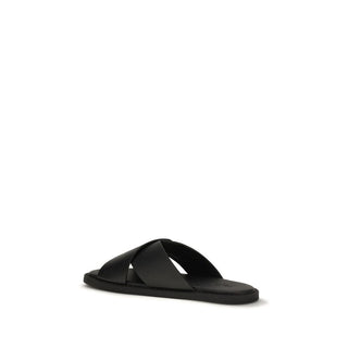 Black Calf Leather Bos Taurus Flat Sandals