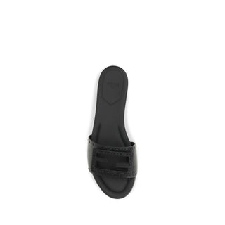 Black Calf Leather Bos Taurus Flat Sandals