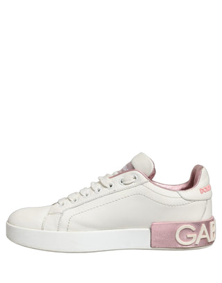 White Pink Leather Low Top Sneakers Shoes