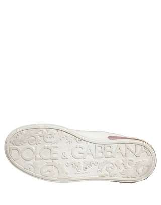 White Pink Leather Low Top Sneakers Shoes