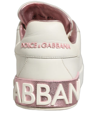 White Pink Leather Low Top Sneakers Shoes