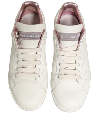 White Pink Leather Low Top Sneakers Shoes