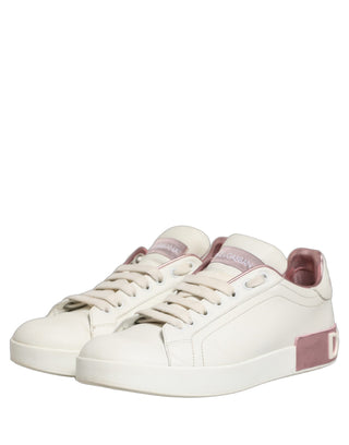 White Pink Leather Low Top Sneakers Shoes