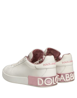 White Pink Leather Low Top Sneakers Shoes
