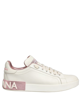 White Pink Leather Low Top Sneakers Shoes