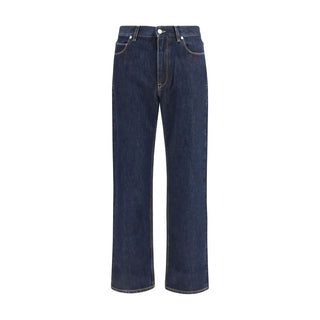 Blue Cotton Straight-Leg Jeans