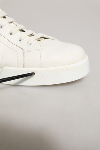 White Black Leather Lace Up Sneakers Shoes