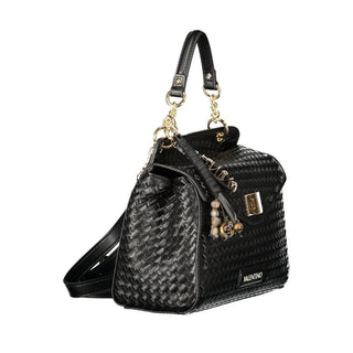 Black Polyurethane Women's Bag with Adjustable Strap