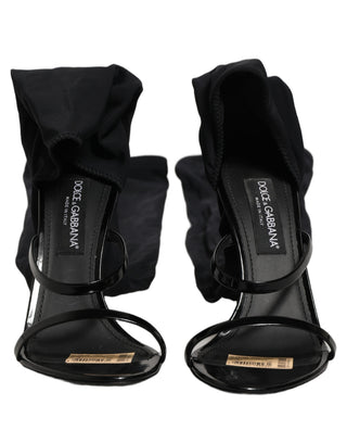 Stiletto Sandals Socks Knee High Boots Black
