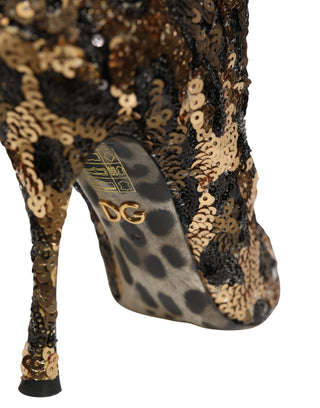 Gold Leopard Sequin Sock Ankle Boots Shoes