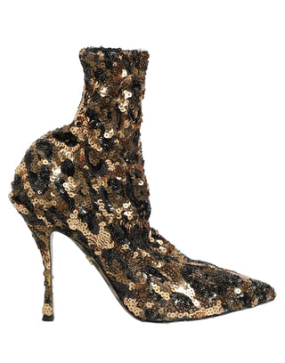 Gold Leopard Sequin Sock Ankle Boots Shoes