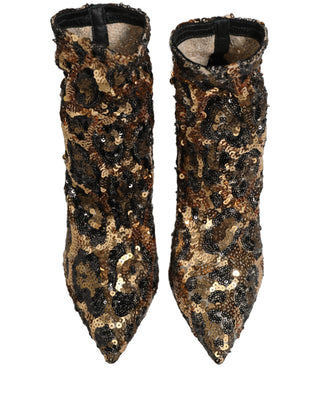 Gold Leopard Sequin Sock Ankle Boots Shoes