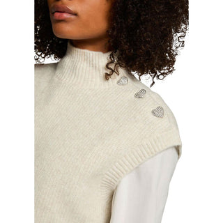 Beige Polyester Sleeveles Sweater