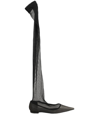 Black Over The Knee Tulle Flats Boots Shoes