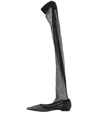 Botas planas negras de tul por encima de la rodilla