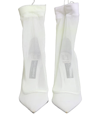 White Tulle Stretch Mesh Sock Boots Shoes