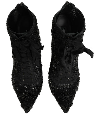 Black Embellished Mesh Ankle Boots Shoes