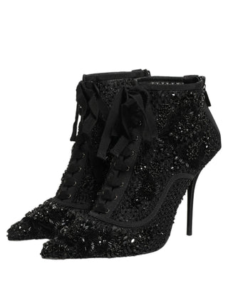 Black Embellished Mesh Ankle Boots Shoes