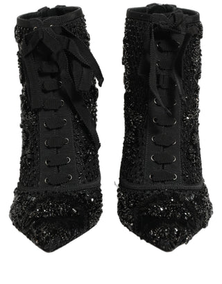 Black Embellished Mesh Ankle Boots Shoes