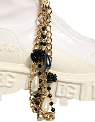 White Leather Rubber Logo Ankle Boots Shoes