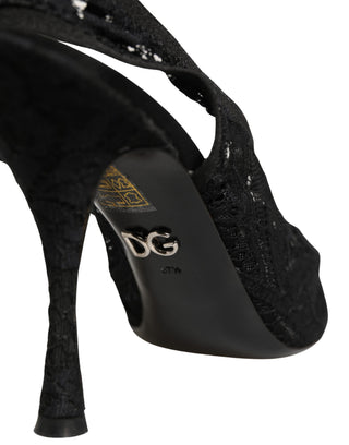 Black Lace Pointed Toe Slingback Pumps Shoes