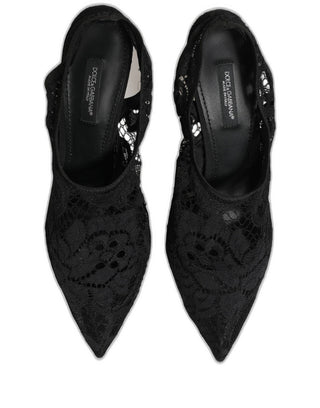 Black Lace Pointed Toe Slingback Pumps Shoes