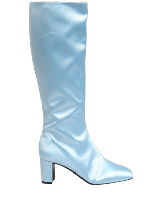 Light Blue Satin Knee High Boots Shoes