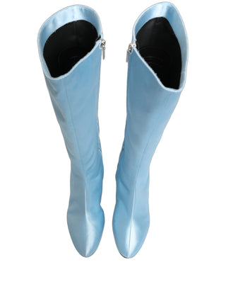 Light Blue Satin Knee High Boots Shoes