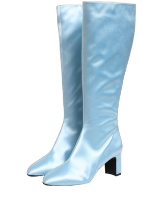 Light Blue Satin Knee High Boots Shoes