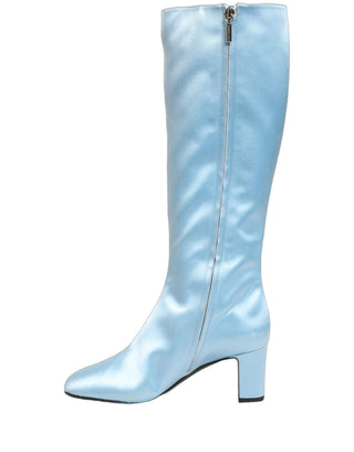 Light Blue Satin Knee High Boots Shoes