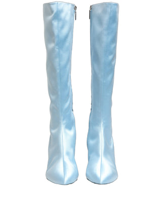 Light Blue Satin Knee High Boots Shoes
