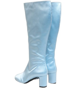 Light Blue Satin Knee High Boots Shoes