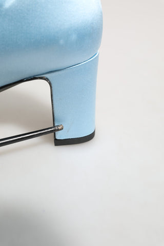 Light Blue Satin Knee High Boots Shoes
