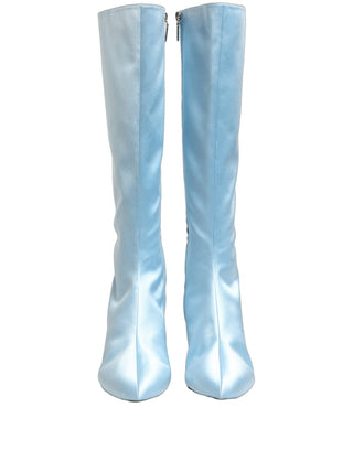 Light Blue Satin Knee High Boots Shoes