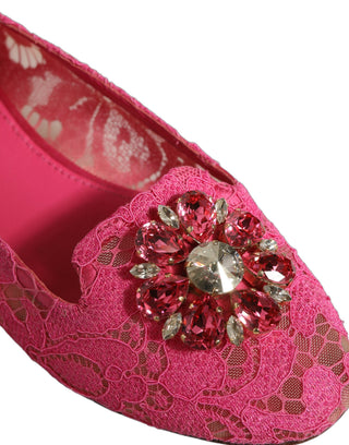 Pink Taormina Lace Crystals Flats Shoes