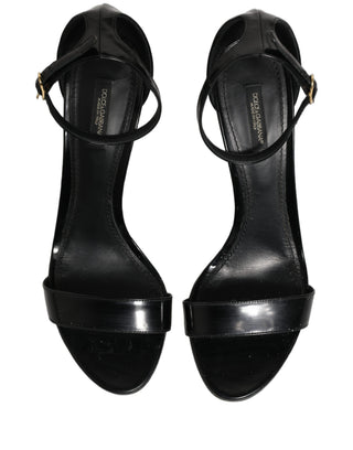 Black Leather Ankle Strap Heels Sandals Shoes