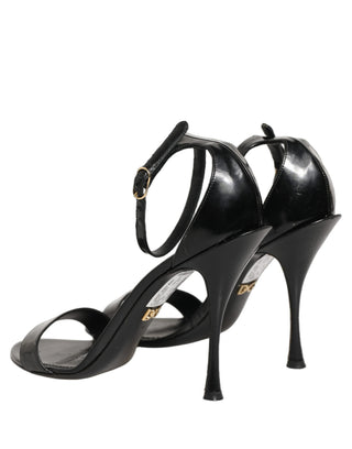 Black Leather Ankle Strap Heels Sandals Shoes