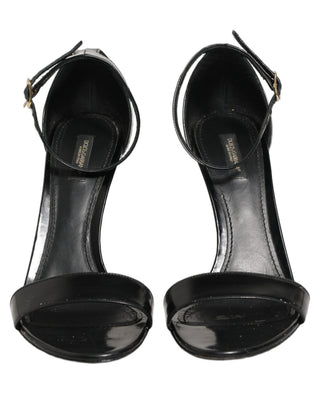 Black Leather Ankle Strap Heels Sandals Shoes