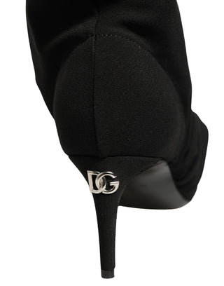 Black Stretch Socks Heels Ankle Boots Shoes
