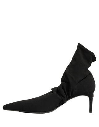 Black Stretch Socks Heels Ankle Boots Shoes