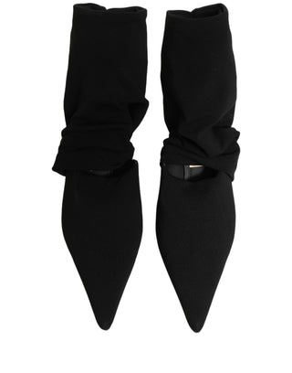 Black Stretch Socks Heels Ankle Boots Shoes