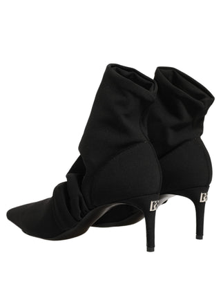 Black Stretch Socks Heels Ankle Boots Shoes