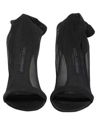 Black Nylon Mesh Sock Style Boots Shoes