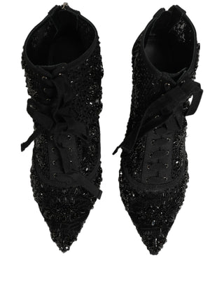 Black Embellished Mesh Ankle Boots Shoes