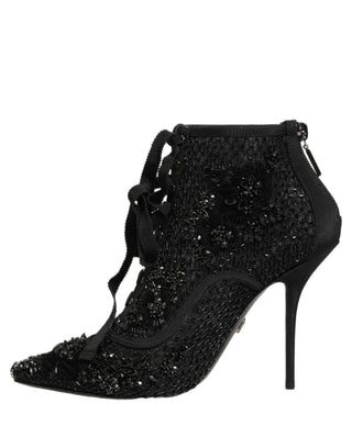 Botines negros de malla adornados