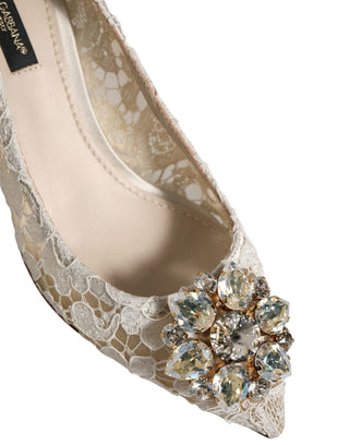 White Taormina Lace Crystal Pumps Shoes
