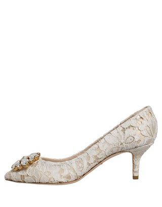 White Taormina Lace Crystal Pumps Shoes