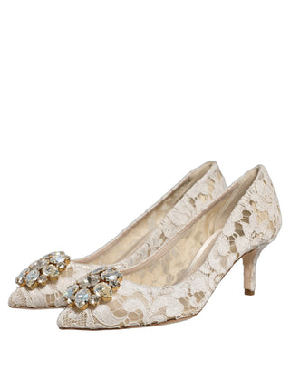 White Taormina Lace Crystal Pumps Shoes