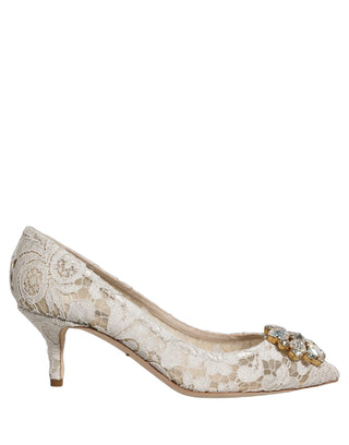 White Taormina Lace Crystal Pumps Shoes