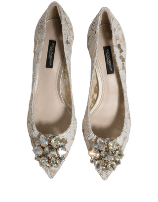 White Taormina Lace Crystal Pumps Shoes